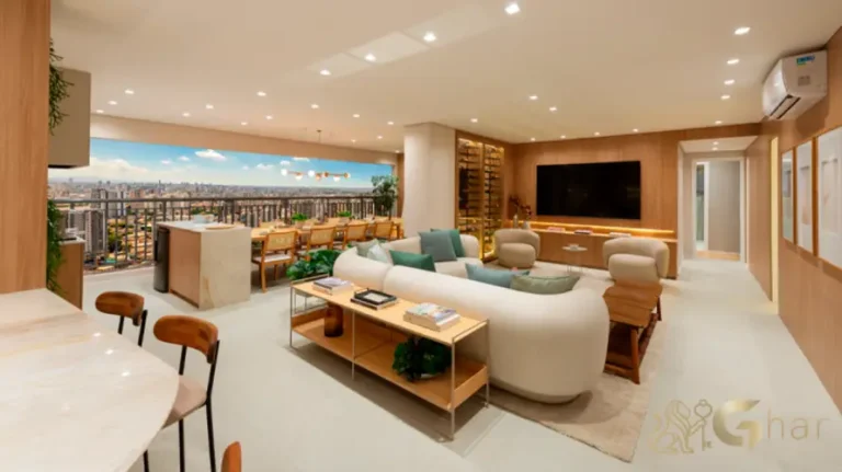 Sala de estar do apartamento decorado de 167 m² no Bosque Santa Cruz