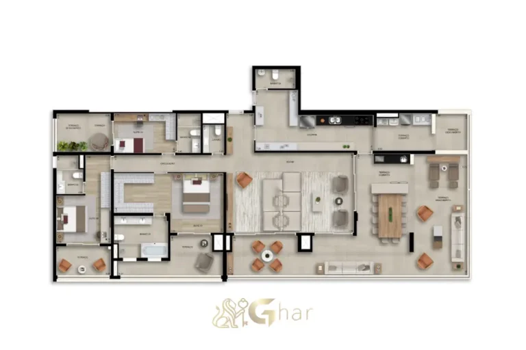 Planta da penthouse de 268 m² no Bosque Santa Cruz by Diálogo Residences