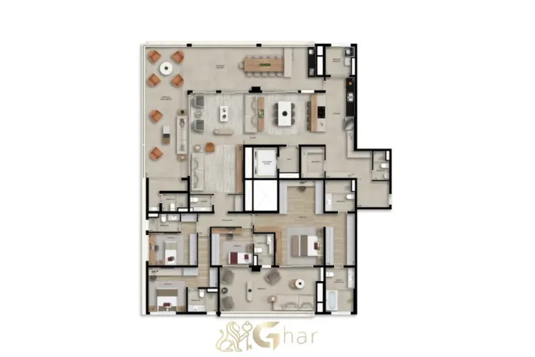 Planta da penthouse de 352 m² no Bosque Santa Cruz by Diálogo Residences