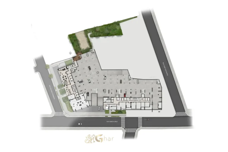 Implantação do 1º subsolo do Bosque Santa Cruz by Diálogo Residences