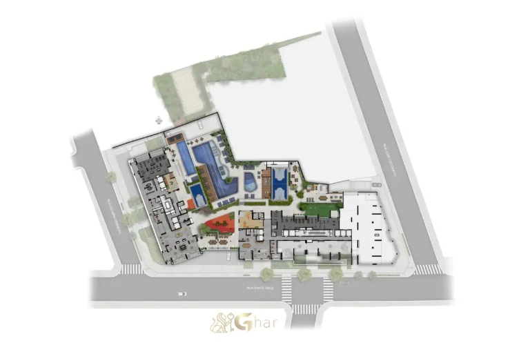 Implantação das áreas de lazer do Bosque Santa Cruz by Diálogo Residences