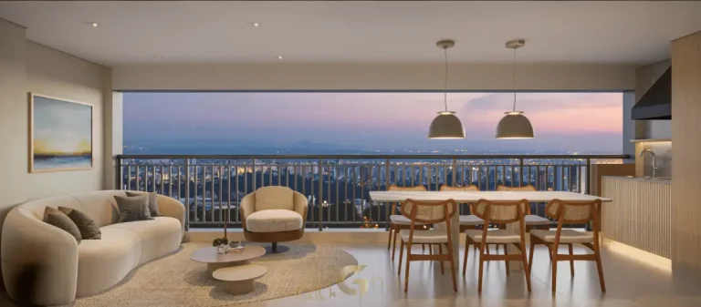 Terraço gourmet no apartamento decorado de 83 m² do BoulevarDiálogo Butantã