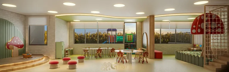 Brinquedoteca do condomínio BoulevarDiálogo Butantã com espaço infantil planejado para crianças