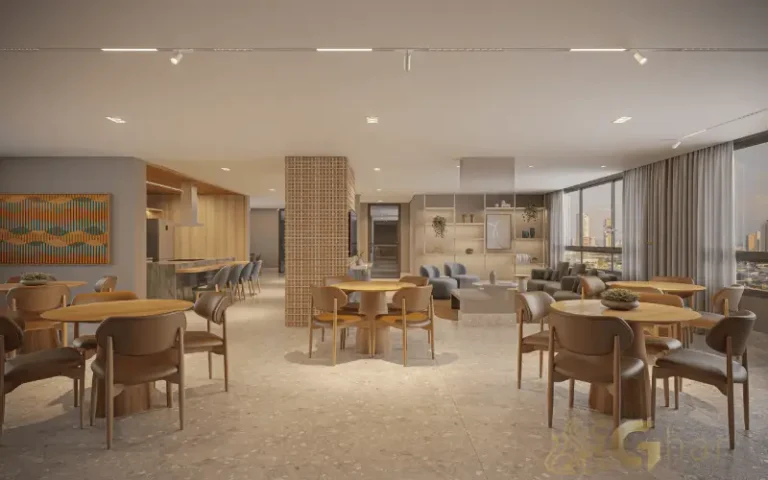 Salão de festas do BoulevarDiálogo Butantã Smart com ambiente moderno e elegante