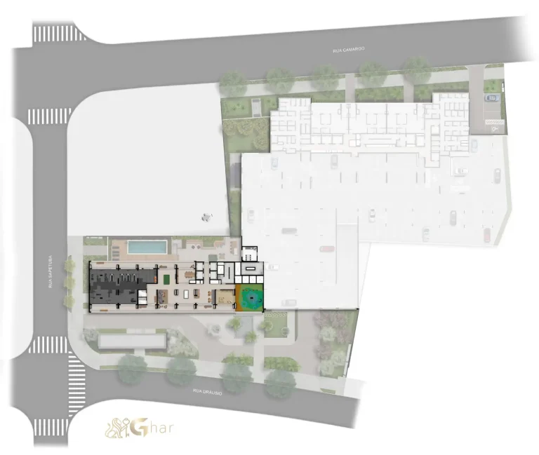 Planta de implantação do 2º pavimento do BoulevarDiálogo Butantã Smart