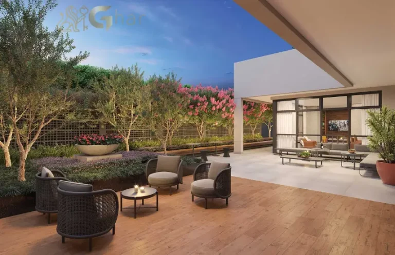 Praça lounge do condomínio Chanés Street em Moema