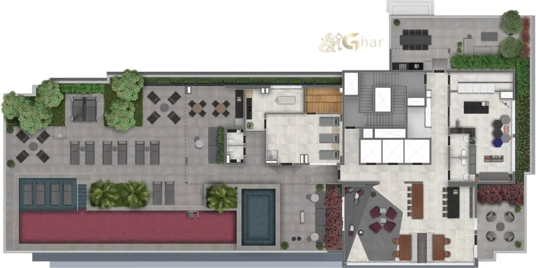 Planta de implantação do rooftop do Chanés Street em Moema