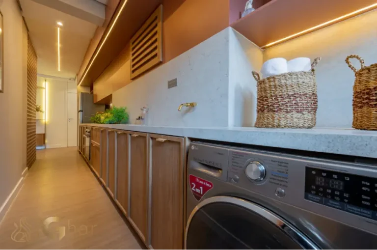 Lavanderia do apartamento decorado de 88m² no Club Station Parque Vila Ema