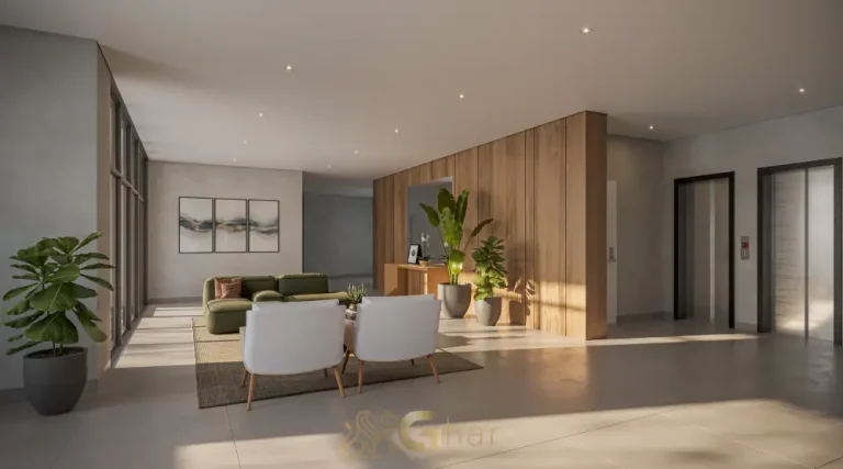 Lobby do Club Station Parque Vila Ema com design contemporâneo