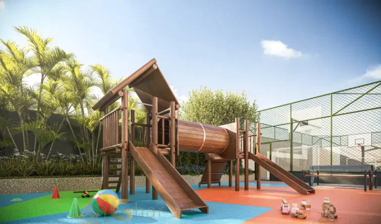 Playground infantil do Club Station Parque Vila Ema com área segura para crianças