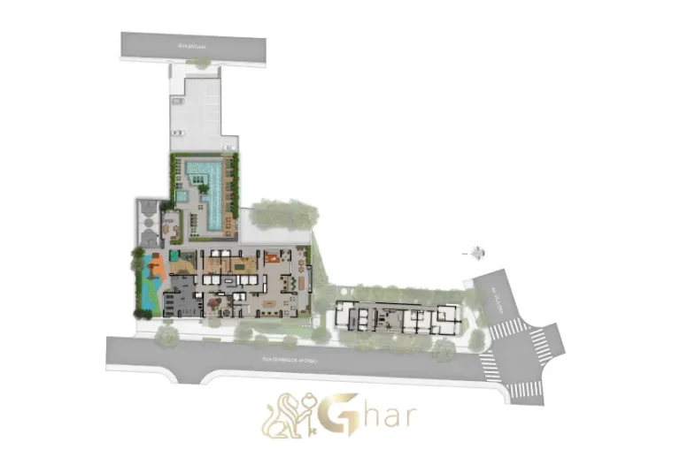 Planta de implantação das áreas de lazer no 1º pavimento do Club Station Parque Vila Ema