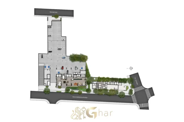 Planta de implantação do térreo do condomínio Club Station Parque Vila Ema