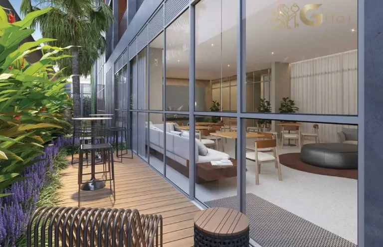 Lounge do salão de festas do Dot. 230 by Triptyque em Pinheiros