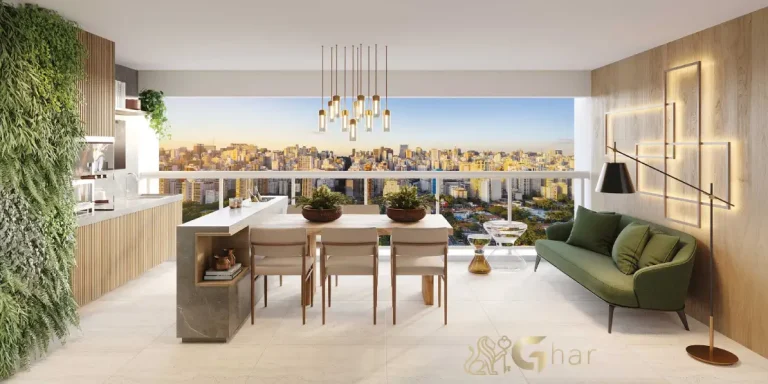 Terraço gourmet decorado do East Blue Residences Tatuapé em apartamento de 105 m²