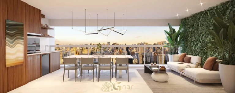 Terraço gourmet decorado do East Blue Residences Tatuapé em apartamento de 140 m²