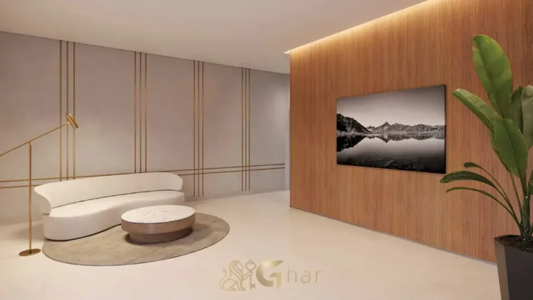 Hall social do East Blue Residences Tatuapé com arquitetura contemporânea e acabamento sofisticado