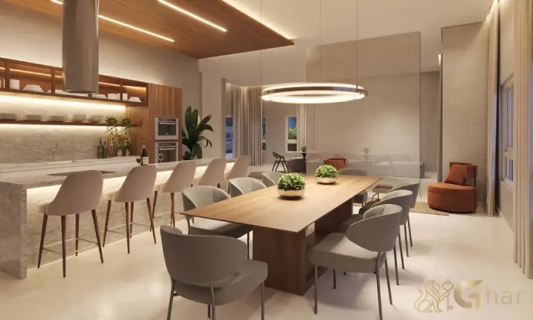 Salão de festas do East Blue Residences Tatuapé com espaço elegante para eventos e confraternizações