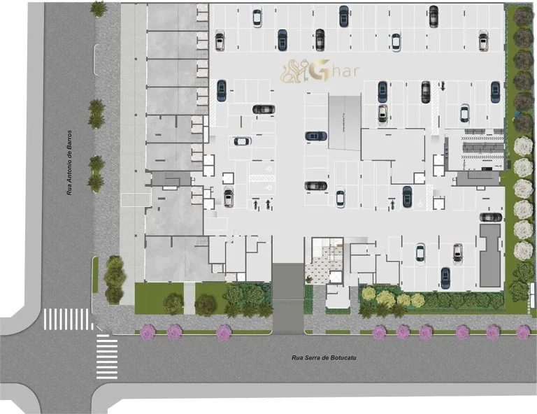 Planta de implantação do subsolo do East Blue Residences Tatuapé com vagas e acessos