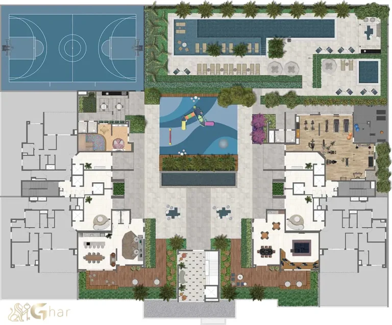 Planta de implantação do térreo e lazer do East Blue Residences Tatuapé