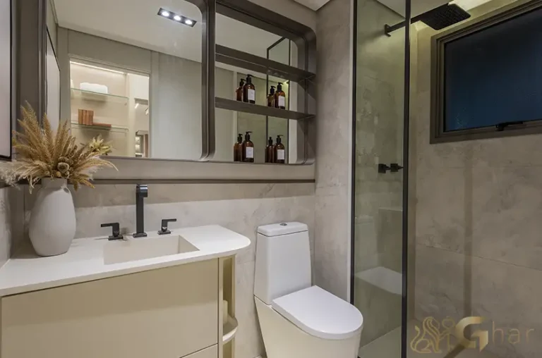 Banheiro do apartamento decorado de 68 m² no Grand Club Home Spaces Alto da Boa Vista