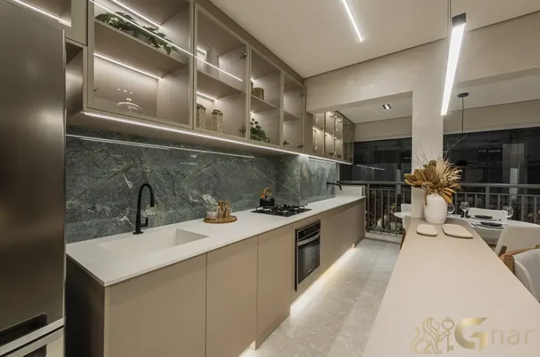 Cozinha do apartamento decorado de 68 m² no Alto da Boa Vista