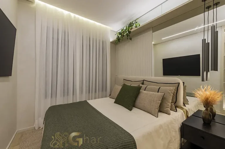 Quarto de casal do apartamento decorado de 68 m² no Alto da Boa Vista