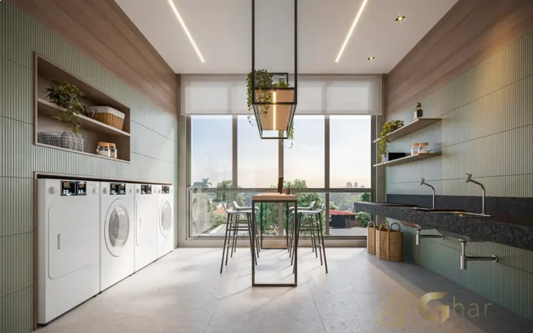 Lavanderia coletiva do Grand Club Home Spaces Alto da Boa Vista