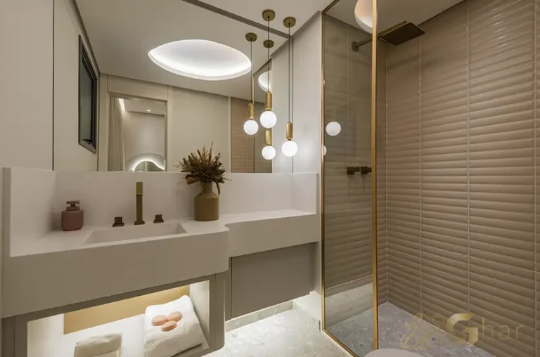 Banheiro da suíte do apartamento decorado de 184 m² no Grand High Residences Alto da Boa Vista com design moderno