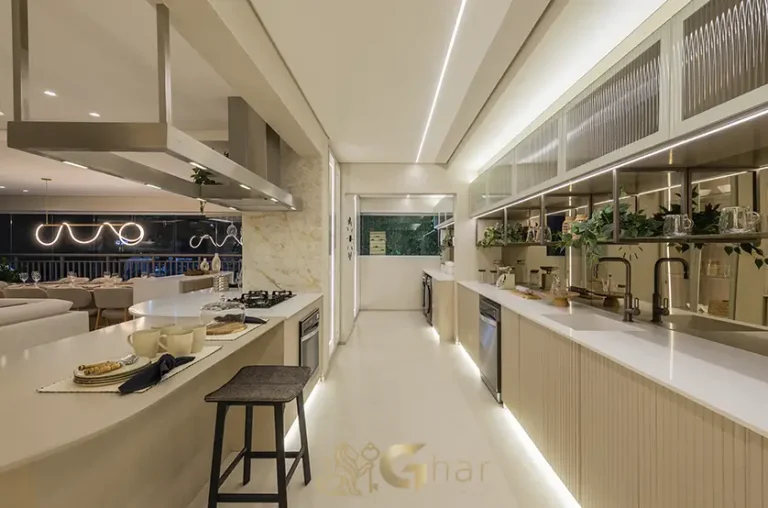 Cozinha do apartamento decorado de 184 m² no Grand High Residences Alto da Boa Vista com acabamentos modernos