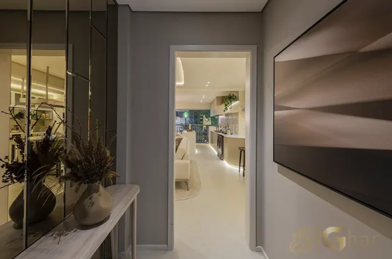 Hall privativo do apartamento decorado de 184 m² no Grand High Residences Alto da Boa Vista