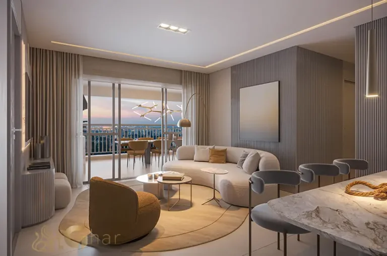 Living do apartamento decorado de 120 m² no Grand High Residences Alto da Boa Vista