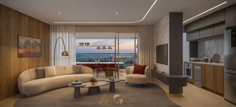 Living do apartamento decorado de 97 m² no Grand High Residences Alto da Boa Vista