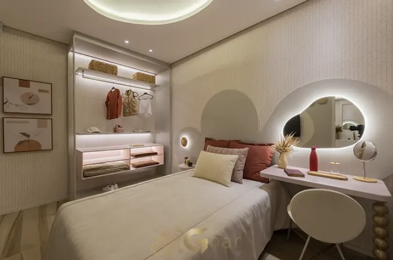 Suíte do apartamento decorado de 184 m² no Grand High Residences Alto da Boa Vista