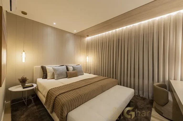 Suíte principal do apartamento decorado de 184 m² no Grand High Residences Alto da Boa Vista