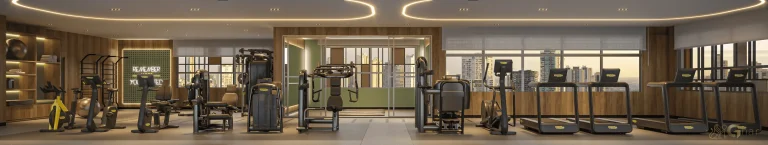 Academia fitness do Grand High Residences Alto da Boa Vista equipada para treinos completos