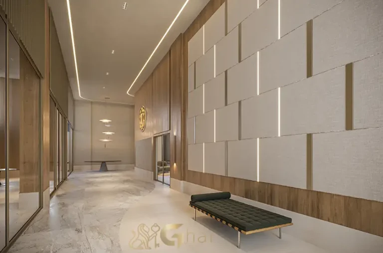 Lobby do Grand High Residences Alto da Boa Vista com arquitetura sofisticada