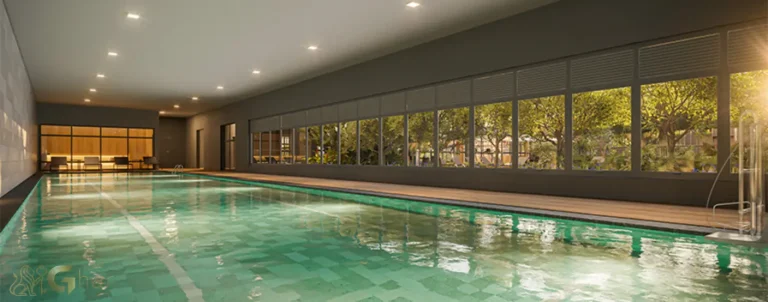 Piscina coberta com raia de 25 metros do Grand High Residences Alto da Boa Vista