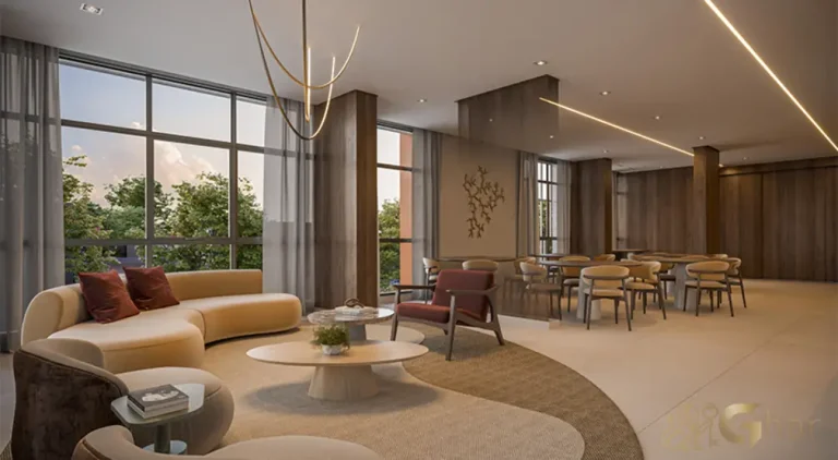 Salão de festas do Grand High Residences Alto da Boa Vista com espaço amplo e sofisticado