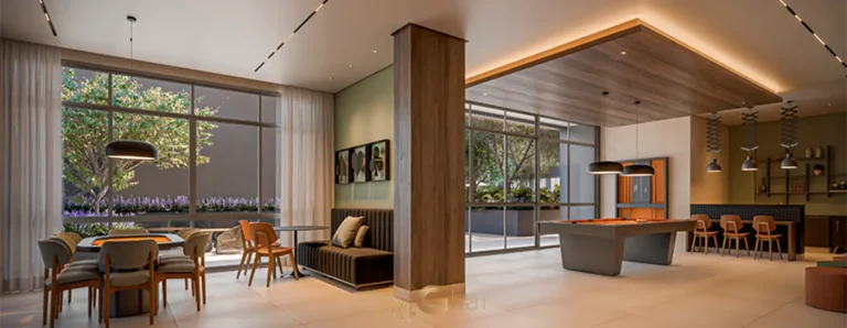 Salão de jogos do Grand High Residences Alto da Boa Vista em condomínio de alto padrão