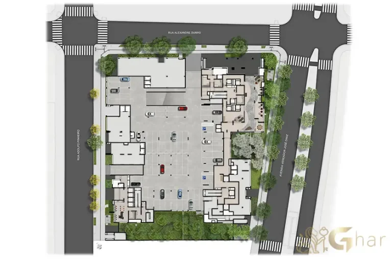 Planta de implantação do segundo subsolo do condomínio Grand High Residences Alto da Boa Vista