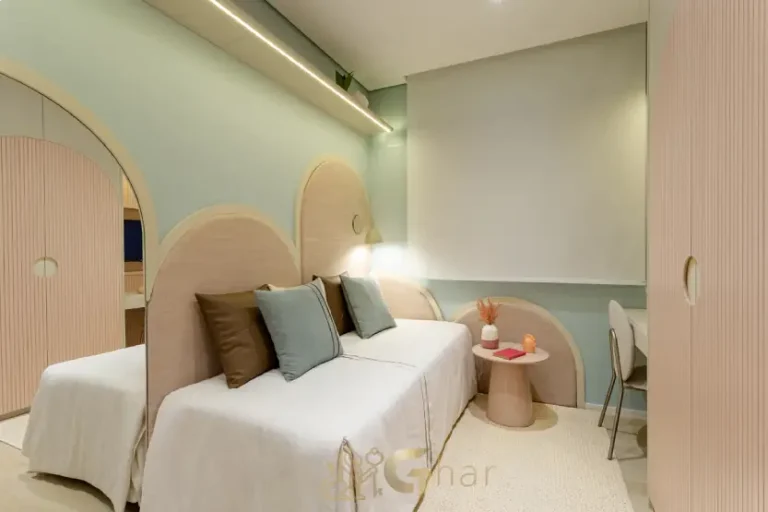 Vista do quarto do apartamento decorado High Line Tatuapé de 110 m²