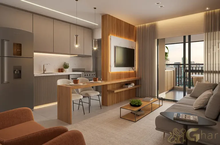 Sala living do apartamento decorado High Line Tatuapé com 71 m²