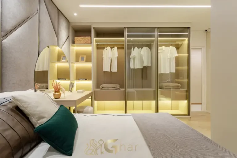 Detalhe da suíte master do apartamento decorado High Line Tatuapé