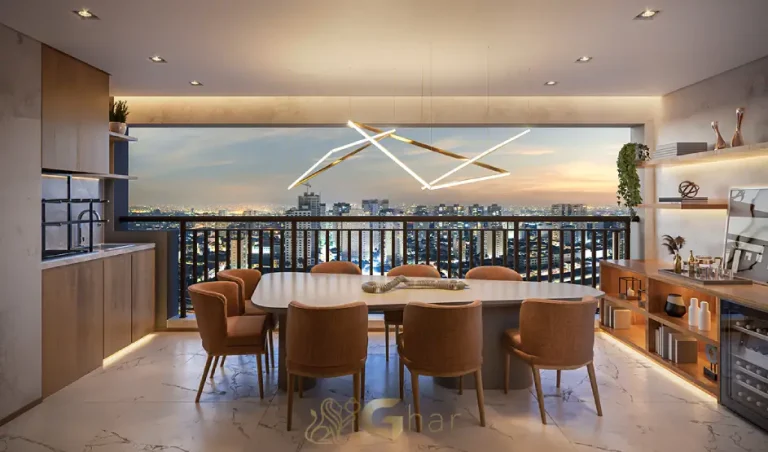 Terraço gourmet do apartamento decorado High Line Tatuapé com 110 m² e integração à sala
