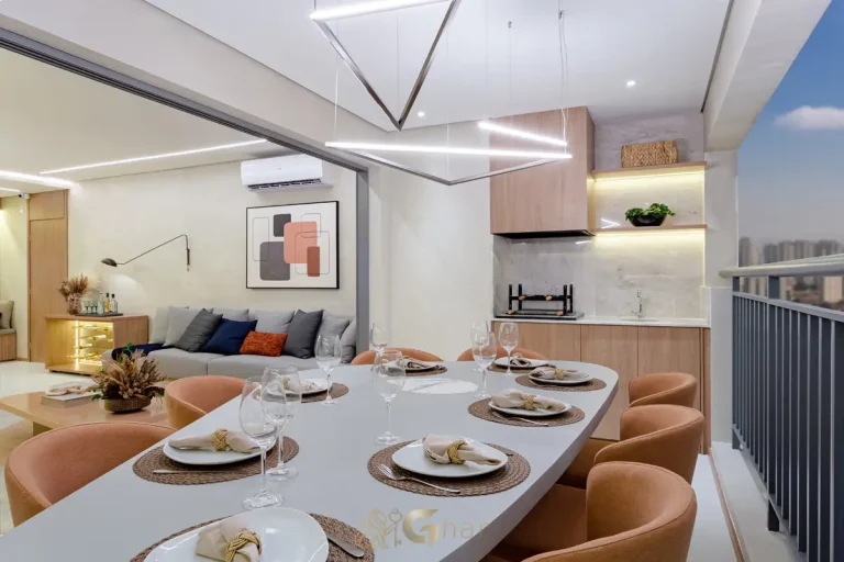 Detalhe do terraço gourmet do apartamento decorado High Line Tatuapé com 110 m²