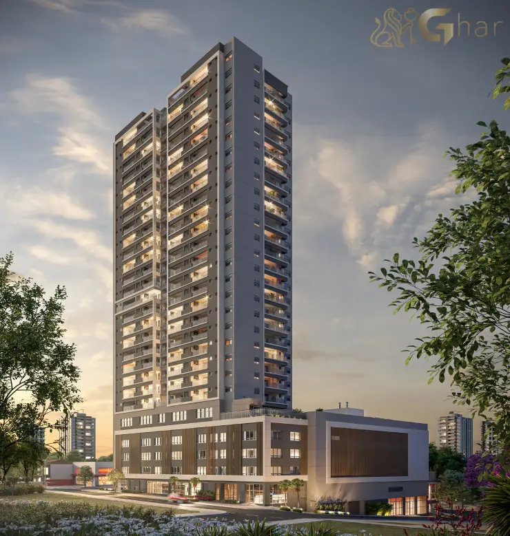 Fachada do condomínio High Line Tatuapé com arquitetura contemporânea