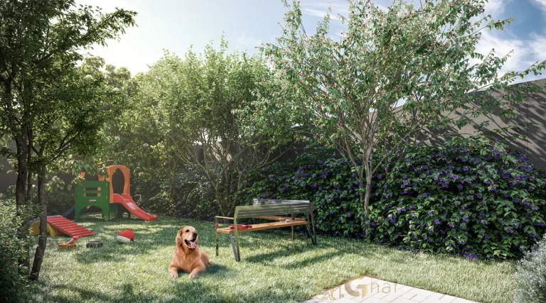 Pet place do condomínio High Line Tatuapé com espaço dedicado para animais de estimação