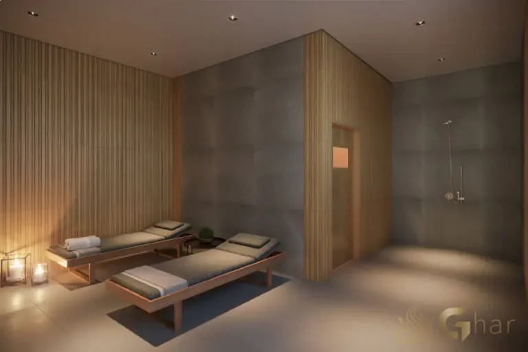 Sauna com área de descanso no condomínio High Line Tatuapé
