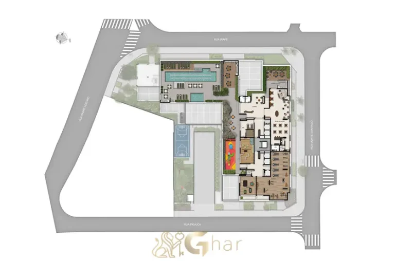 Planta de implantação do térreo do condomínio High Line Tatuapé