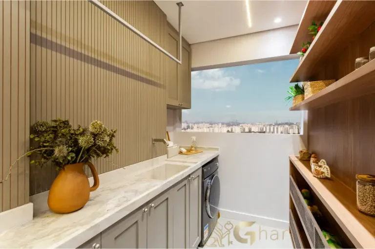 Área de serviço do apartamento decorado 110m² no Inspire Diálogo Home Resort